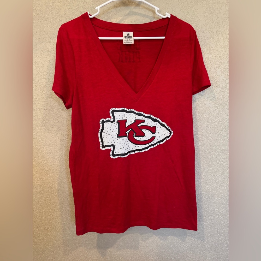 Kansas City Chiefs PINK Victoria's Secret Red T-Shirt with Yellow Print